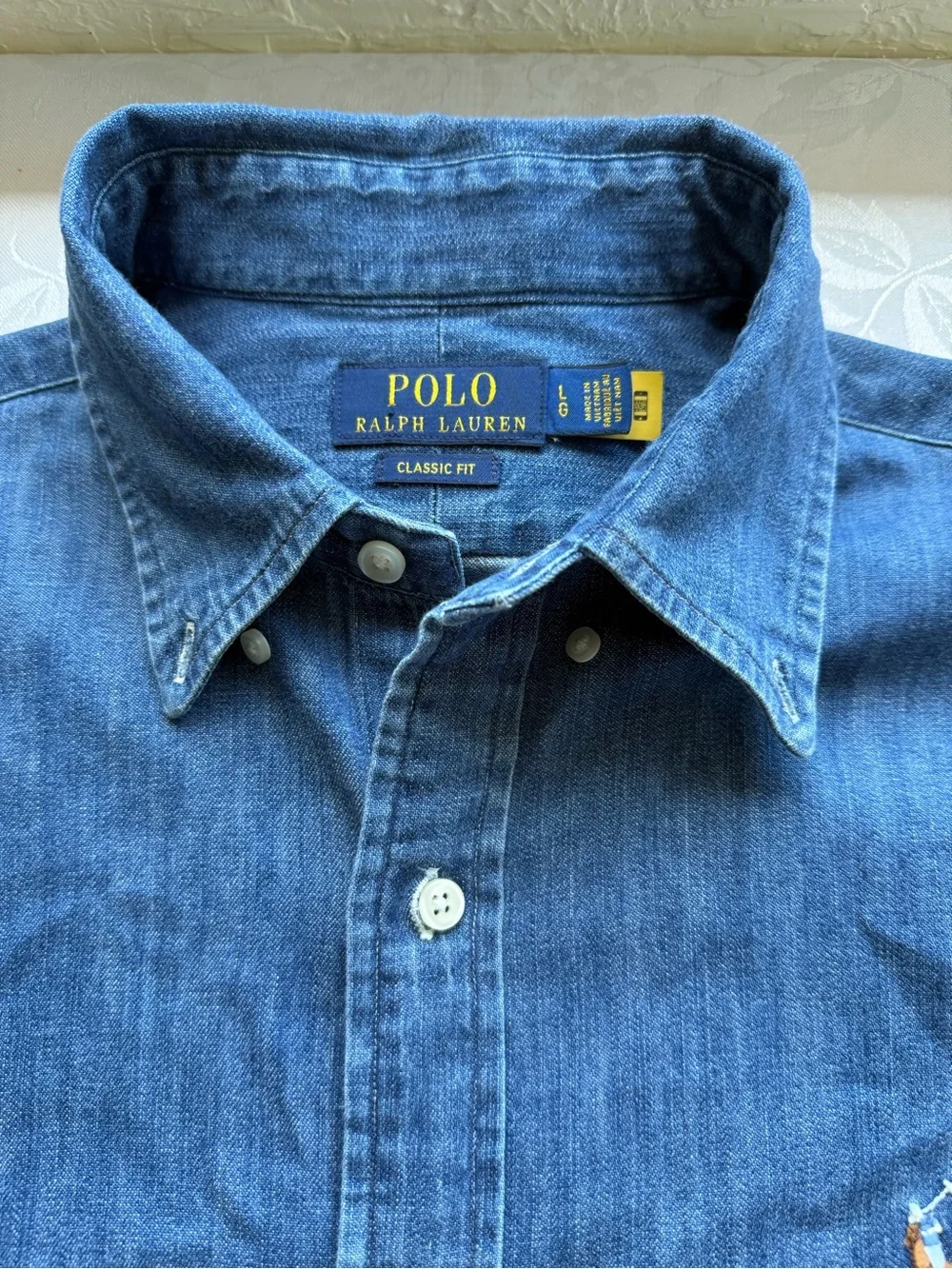 Polo by Ralph Lauren Indigo Blue Denim Jeans Button-Down Shirt Men’s Size L